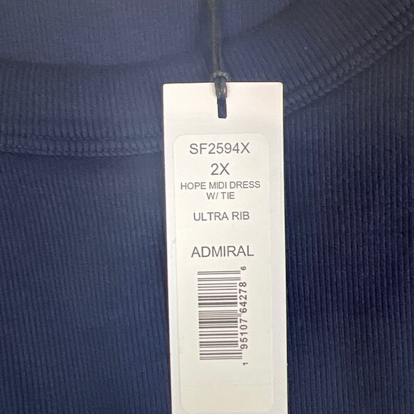 Michael Stars Plus Size Hope Midi Dress Ultra Rib Admiral Blue 2X NWT Stretchy - Picture 5 of 9